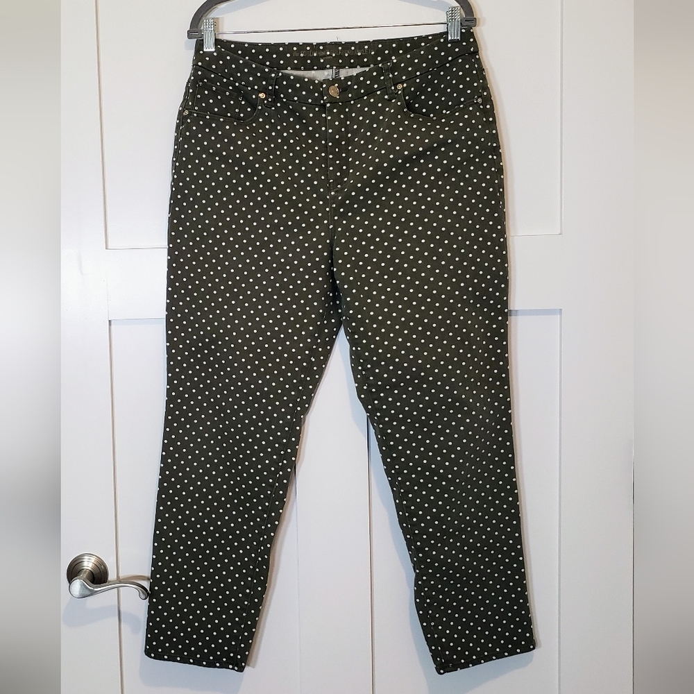 Chico's Polka Dots Size Large/2 So Slimmin Girlfriend Ankle Green & White Jeans